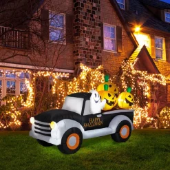 Glitzhome® 8ft. Lighted Inflatable Truck With Jack-O-Lantern Pumpkins Décor