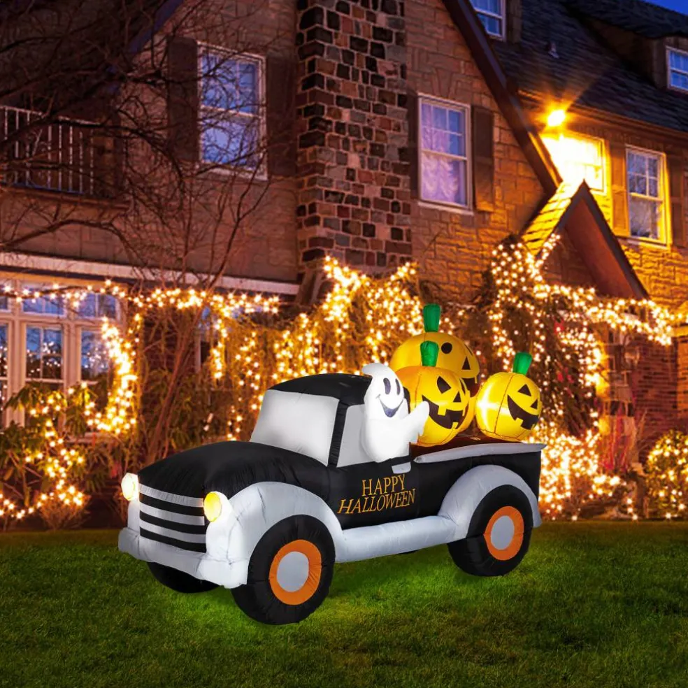Glitzhome® 8ft. Lighted Inflatable Truck With Jack-O-Lantern Pumpkins Décor