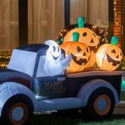 Glitzhome® 8ft. Lighted Inflatable Truck With Jack-O-Lantern Pumpkins Décor