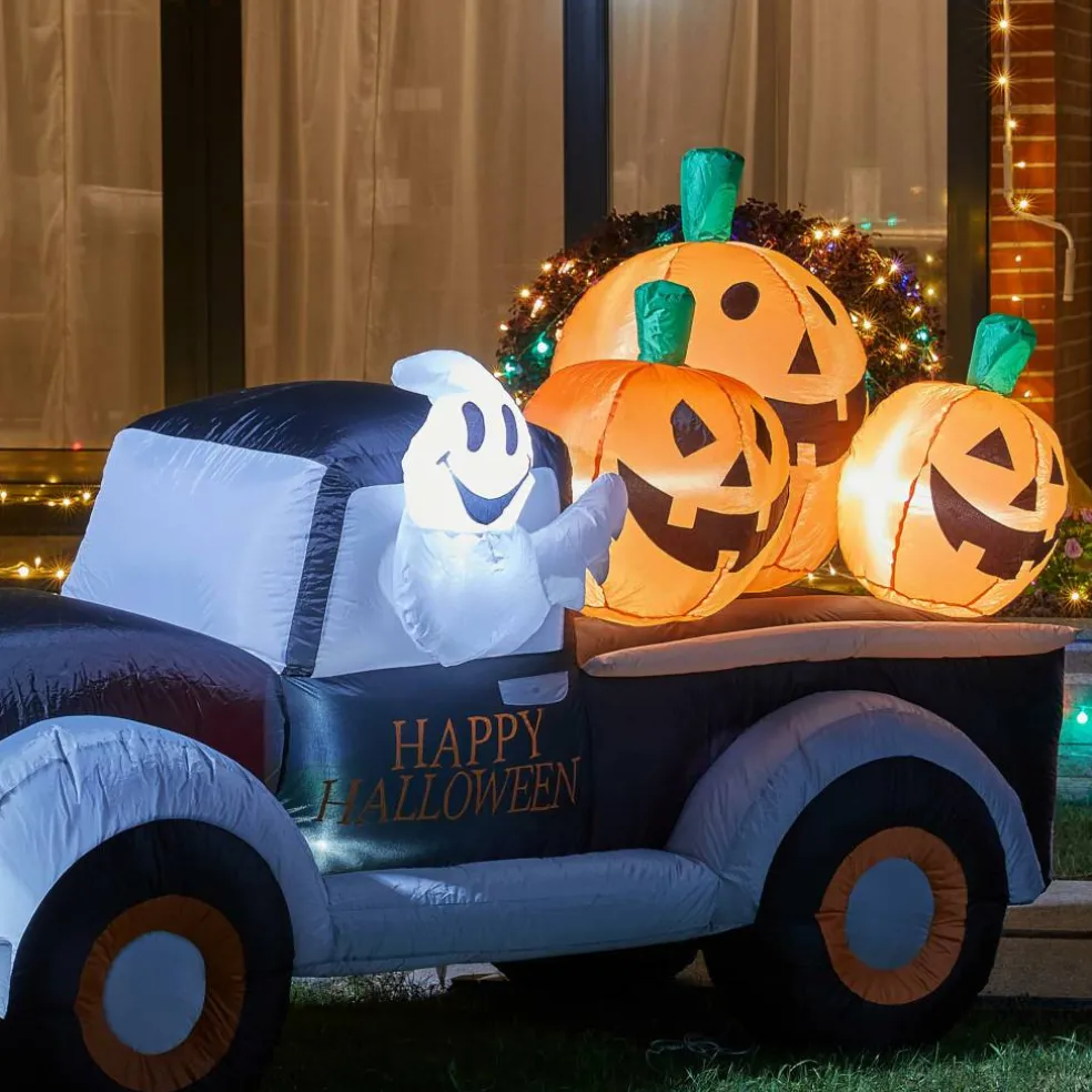 Glitzhome® 8ft. Lighted Inflatable Truck With Jack-O-Lantern Pumpkins Décor