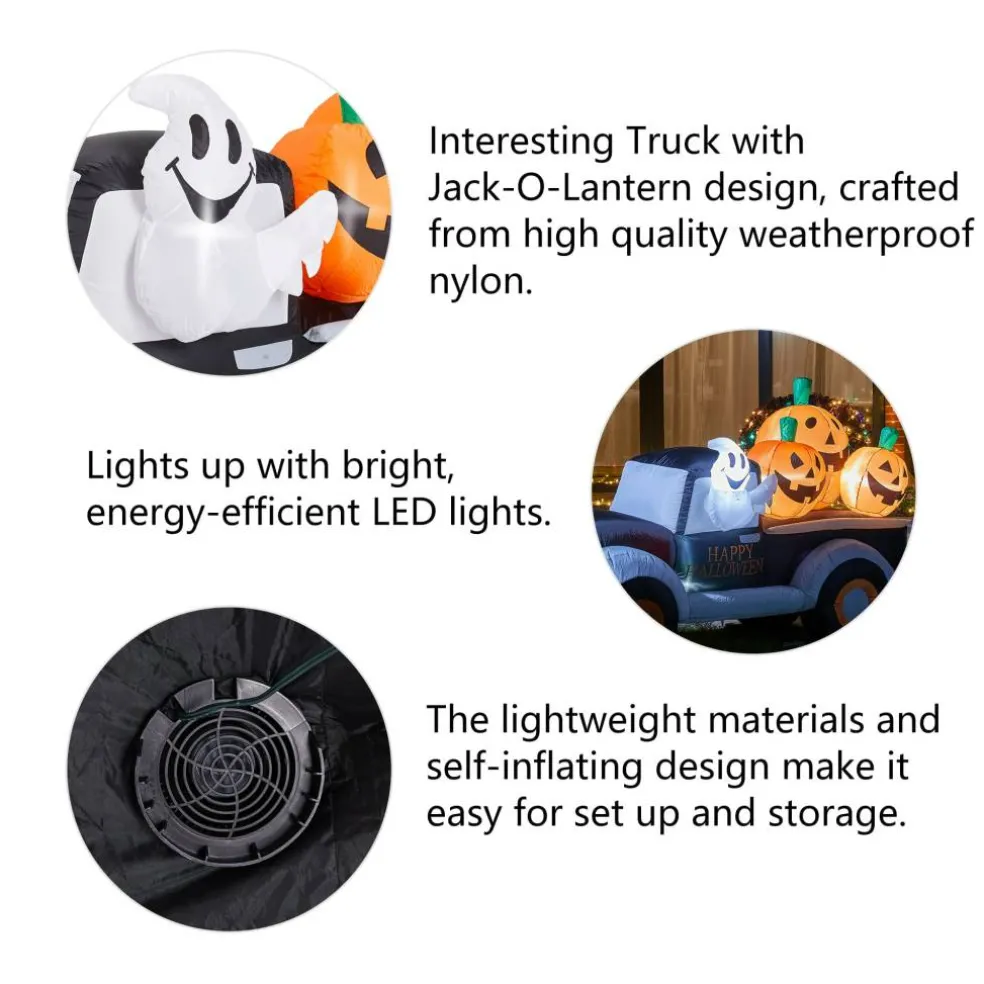 Glitzhome® 8ft. Lighted Inflatable Truck With Jack-O-Lantern Pumpkins Décor