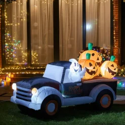 Glitzhome® 8ft. Lighted Inflatable Truck With Jack-O-Lantern Pumpkins Décor