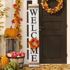 Glitzhome® 5ft. White Welcome Wood Porch Sign with 4 Changeable Wreaths