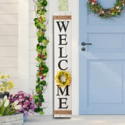 Glitzhome® 5ft. White Welcome Wood Porch Sign with 4 Changeable Wreaths