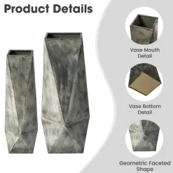Glitzhome® Geometric Antique Silver Metal Floor Vases Set