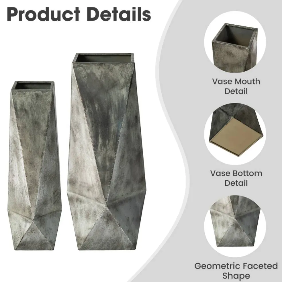 Glitzhome® Geometric Antique Silver Metal Floor Vases Set