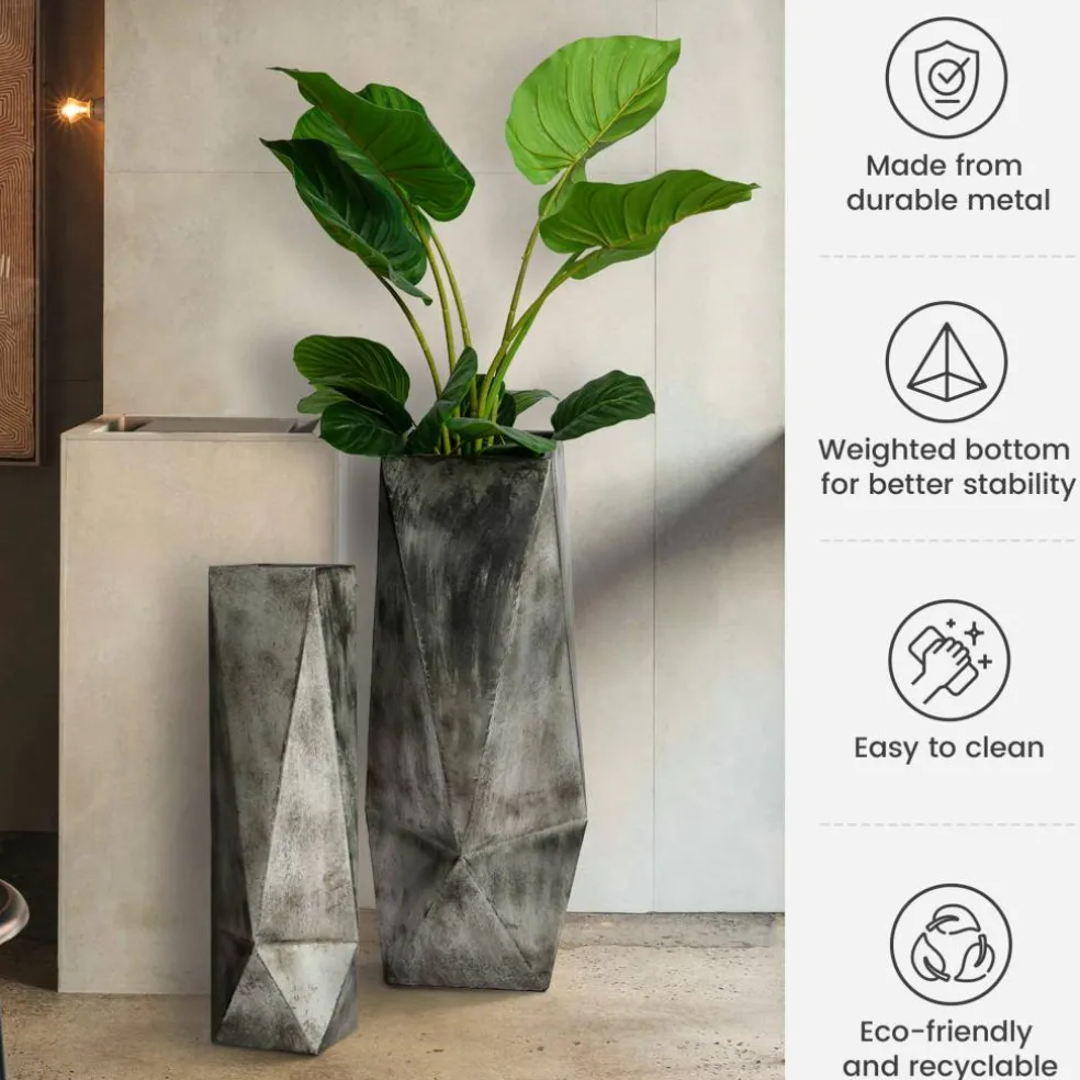 Glitzhome® Geometric Antique Silver Metal Floor Vases Set