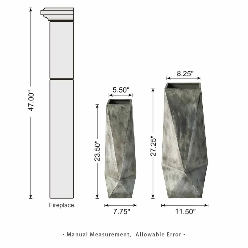 Glitzhome® Geometric Antique Silver Metal Floor Vases Set