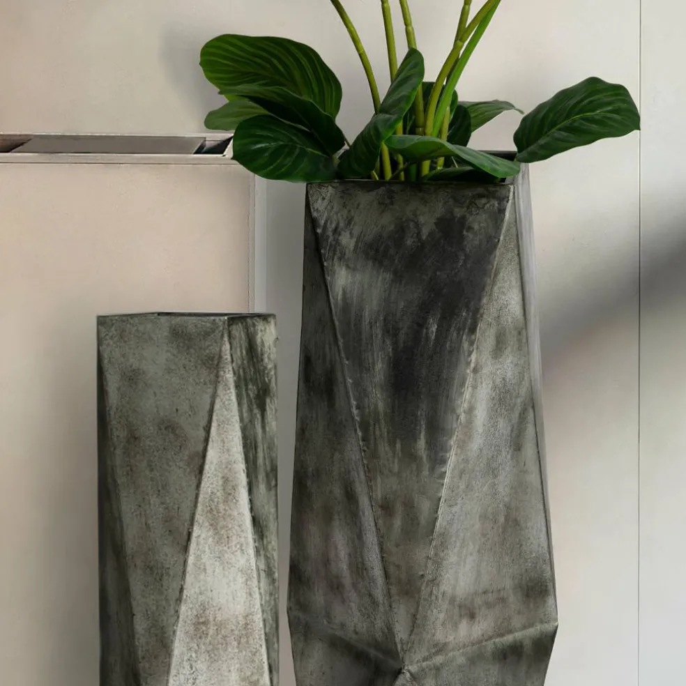 Glitzhome® Geometric Antique Silver Metal Floor Vases Set
