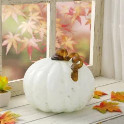 Glitzhome® Glass Pumpkin, Golden & White