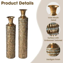 Glitzhome®  Gold Embossed Verdigris Metal Floor Vases Set