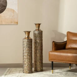 Glitzhome®  Gold Embossed Verdigris Metal Floor Vases Set