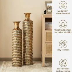 Glitzhome®  Gold Embossed Verdigris Metal Floor Vases Set