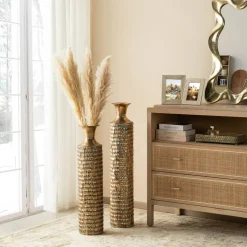 Glitzhome®  Gold Embossed Verdigris Metal Floor Vases Set
