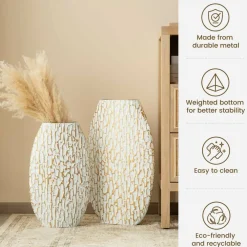 Glitzhome® Gold & White Oval Textured Metal Floor Vases Set