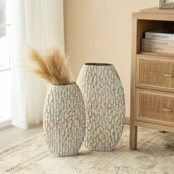 Glitzhome® Gold & White Oval Textured Metal Floor Vases Set