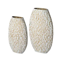 Glitzhome® Gold & White Oval Textured Metal Floor Vases Set
