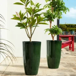 Glitzhome® 23.5" Gradient Green Faux Ceramic Tall Plastic Planters, 2ct.