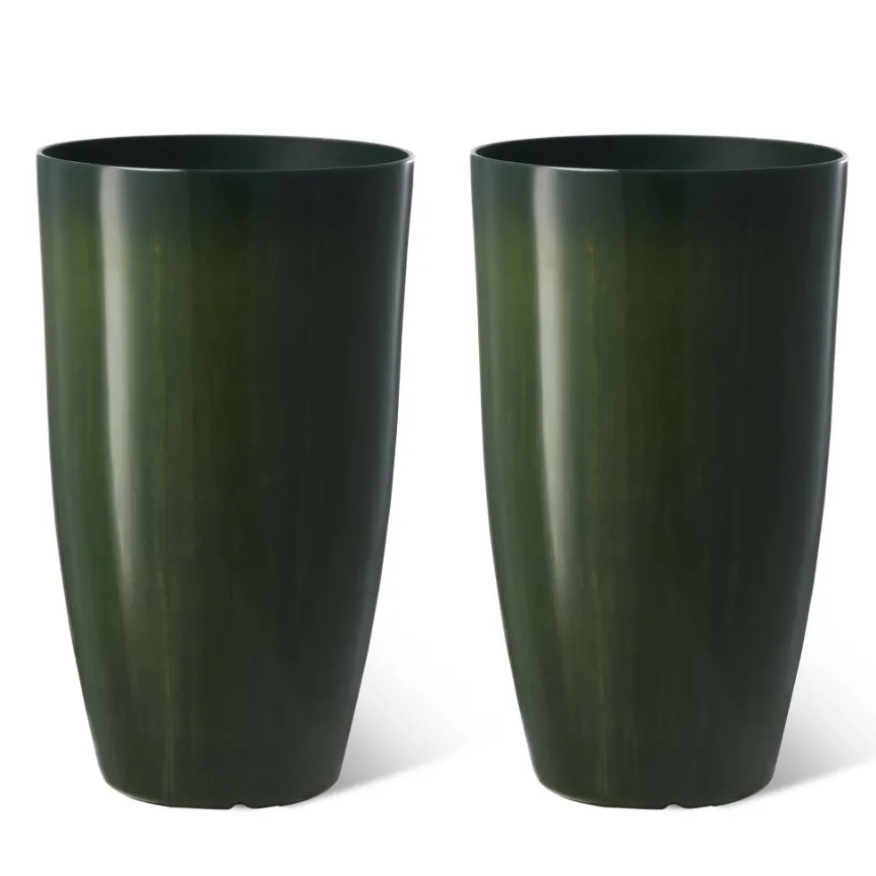 Glitzhome® 23.5" Gradient Green Faux Ceramic Tall Plastic Planters, 2ct.
