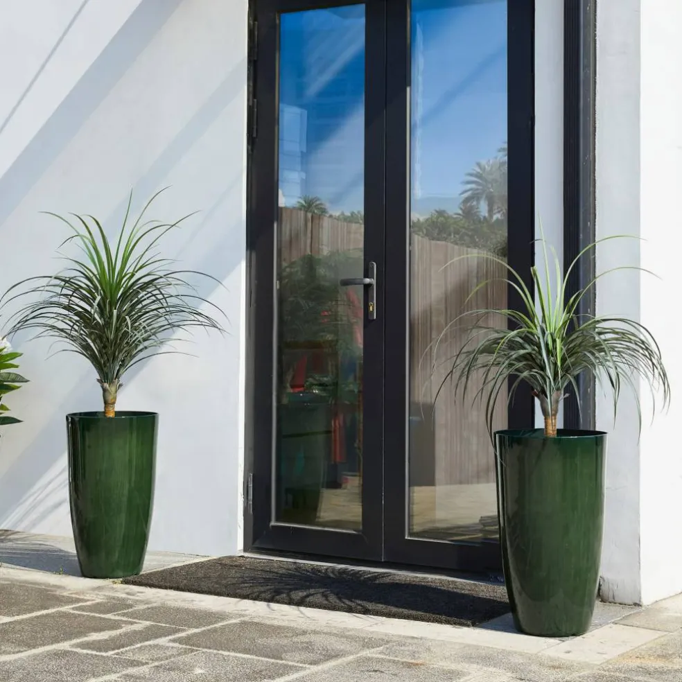 Glitzhome® 23.5" Gradient Green Faux Ceramic Tall Plastic Planters, 2ct.