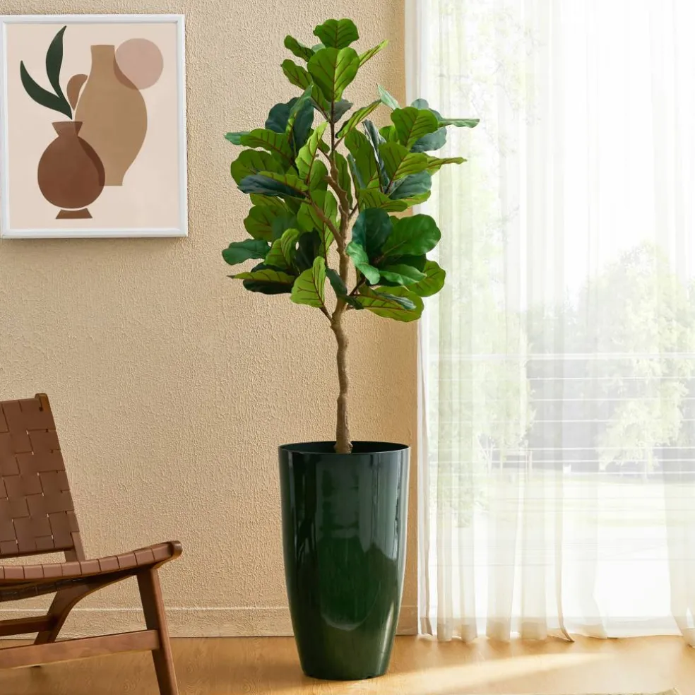 Glitzhome® 23.5" Gradient Green Faux Ceramic Tall Plastic Planters, 2ct.
