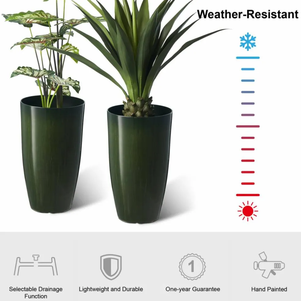 Glitzhome® 23.5" Gradient Green Faux Ceramic Tall Plastic Planters, 2ct.
