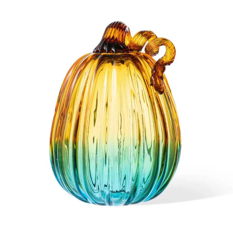 Glitzhome® 7" Gradient Turquoise Glass Pumpkin