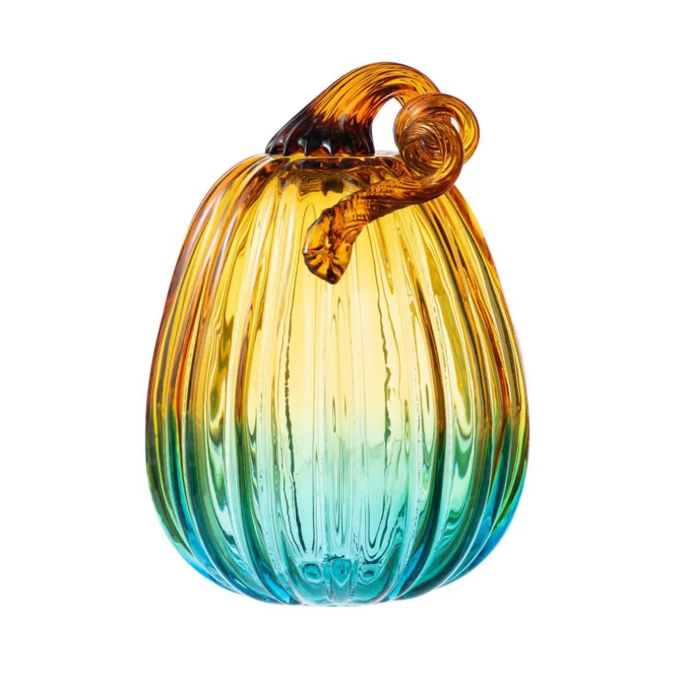 Glitzhome® 7" Gradient Turquoise Glass Pumpkin