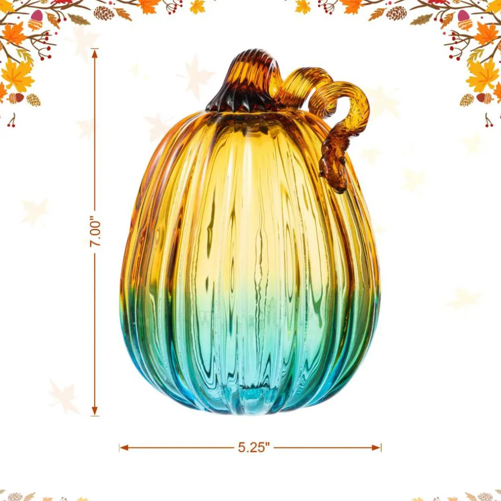 Glitzhome® 7" Gradient Turquoise Glass Pumpkin