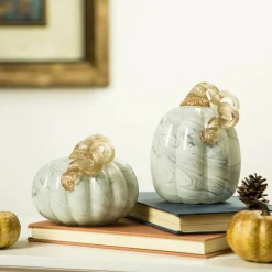 Glitzhome® Gray Marble Glass Pumpkin Set