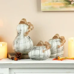 Glitzhome® Gray Marble Glass Pumpkin & Gourd Set