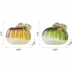 Glitzhome® Green & Amber Crackle Glass Short Pumpkin Set