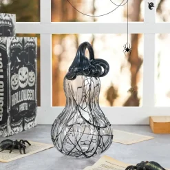 Glitzhome® 9" Halloween Abstract Black and White Glass Gourd