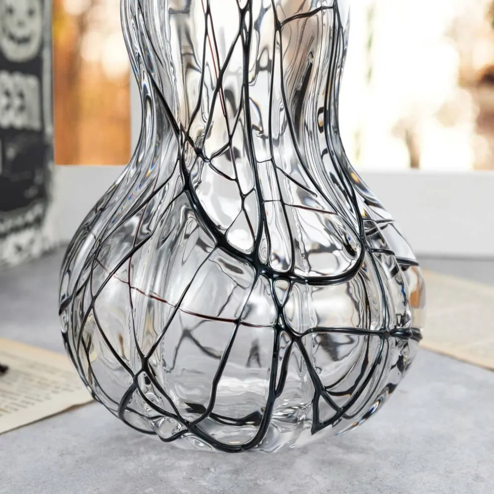 Glitzhome® 9" Halloween Abstract Black and White Glass Gourd