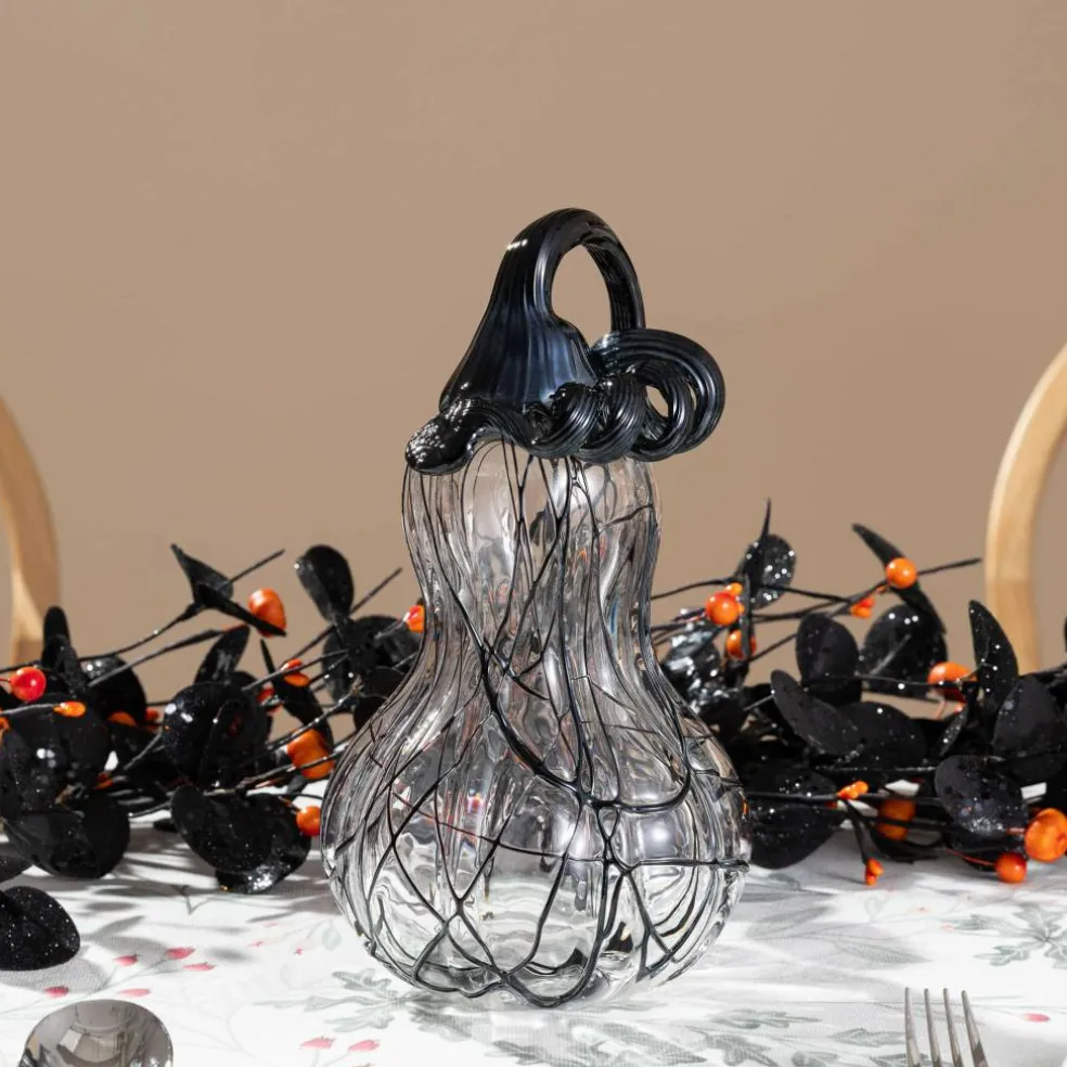 Glitzhome® 9" Halloween Abstract Black and White Glass Gourd