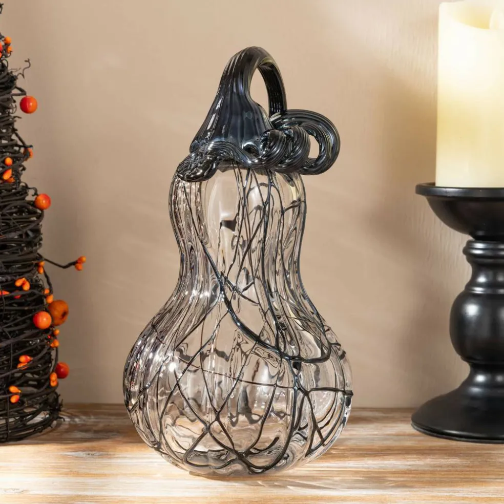 Glitzhome® 9" Halloween Abstract Black and White Glass Gourd