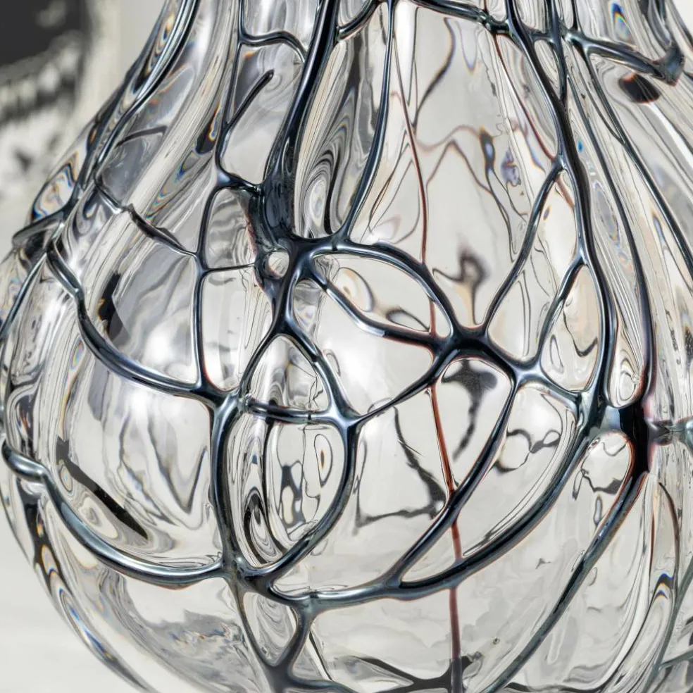 Glitzhome® 9" Halloween Abstract Black and White Glass Gourd