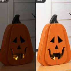 Glitzhome® 17.5" Halloween Chunky Wood Jack-O'-Lantern Porch Decor