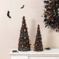 Glitzhome® Halloween Eucalyptus with Bats Pumpkin Cone Tree, Set of 2