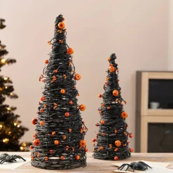 Glitzhome® Halloween Eucalyptus with Bats Pumpkin Cone Tree, Set of 2