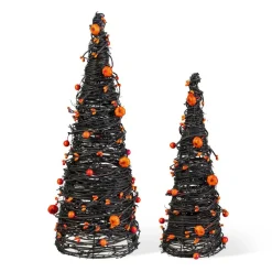 Glitzhome® Halloween Eucalyptus with Bats Pumpkin Cone Tree, Set of 2