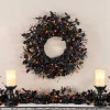 Glitzhome® 22" Halloween Eucalyptus Pumpkin Bat Wreath with Metal Hanger