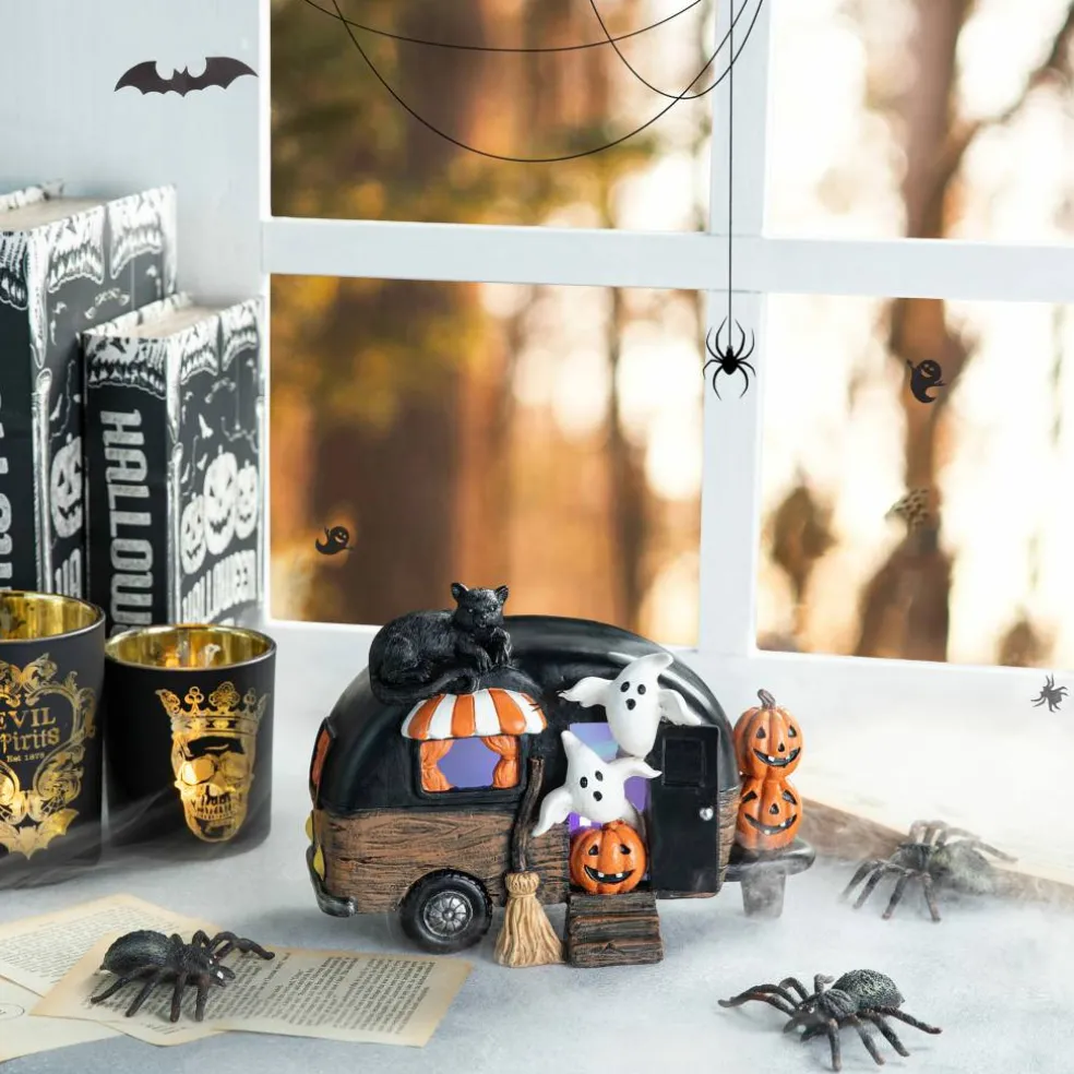 Glitzhome® 9.25" Halloween Lighted Camper Table Décor with Timer