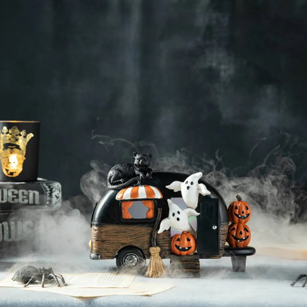 Glitzhome® 9.25" Halloween Lighted Camper Table Décor with Timer