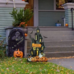 Glitzhome® 32" Halloween Metal Haunted House Yard Stake