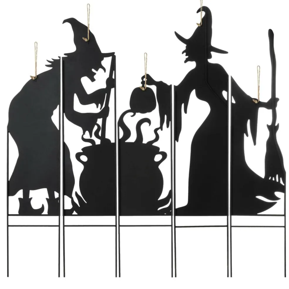 Glitzhome® 34.5" Halloween Metal Silhouette Witches With Cauldron Yard Stake Set