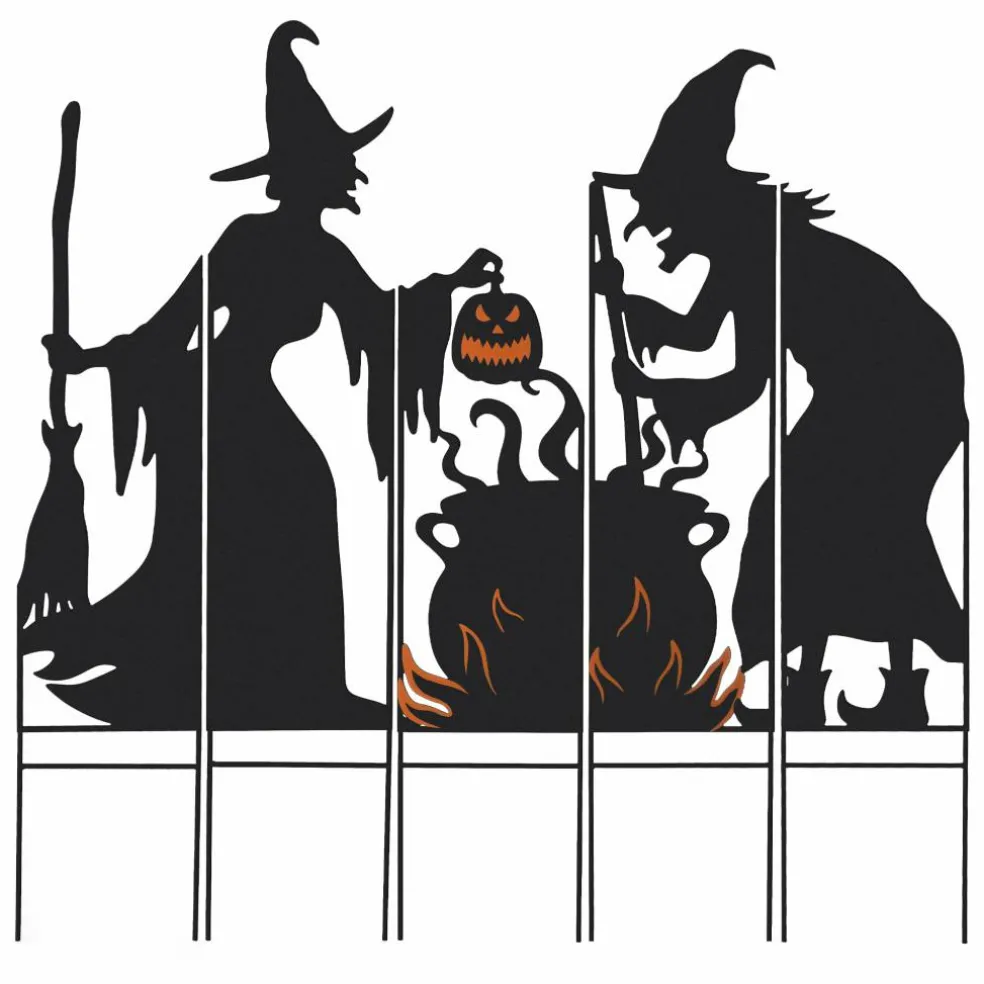 Glitzhome® 34.5" Halloween Metal Silhouette Witches With Cauldron Yard Stake Set