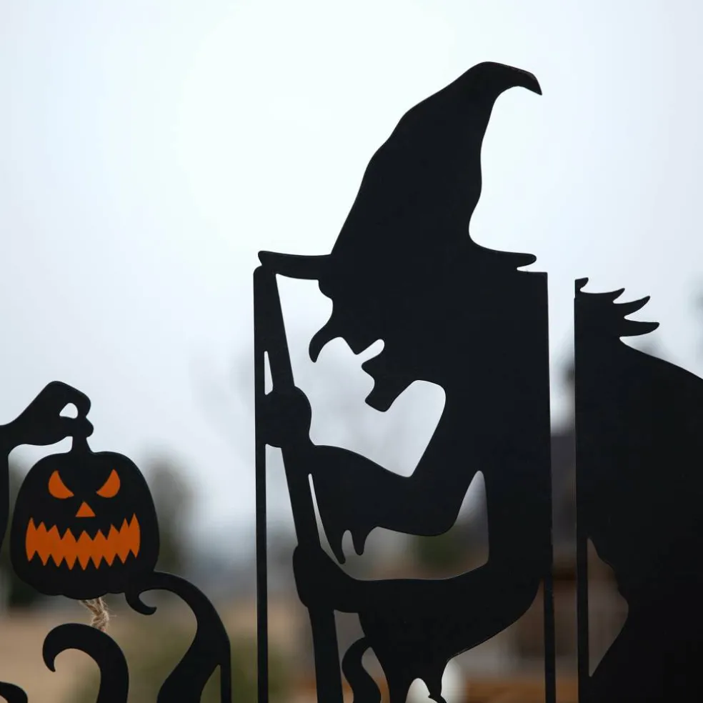 Glitzhome® 34.5" Halloween Metal Silhouette Witches With Cauldron Yard Stake Set