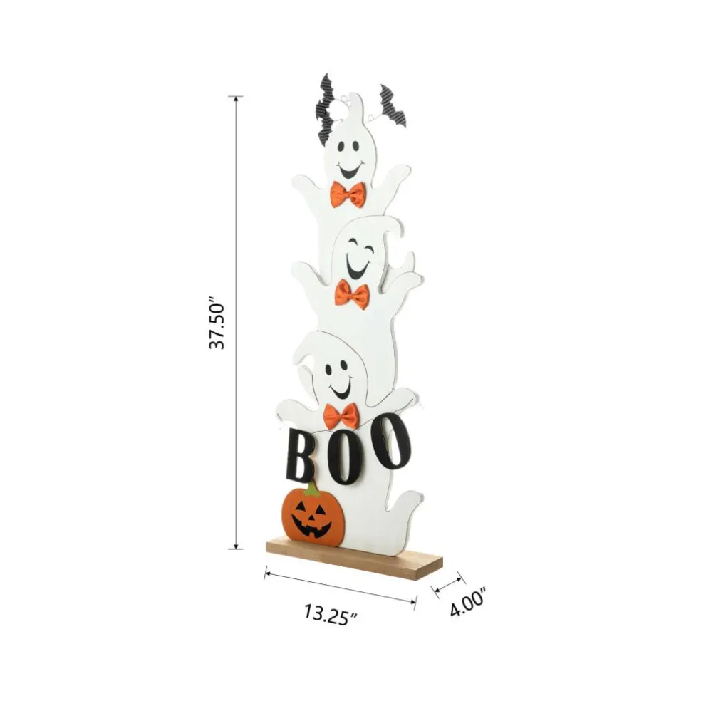 Glitzhome® 37.5" Halloween Wooden Stacked Ghost Porch Décor