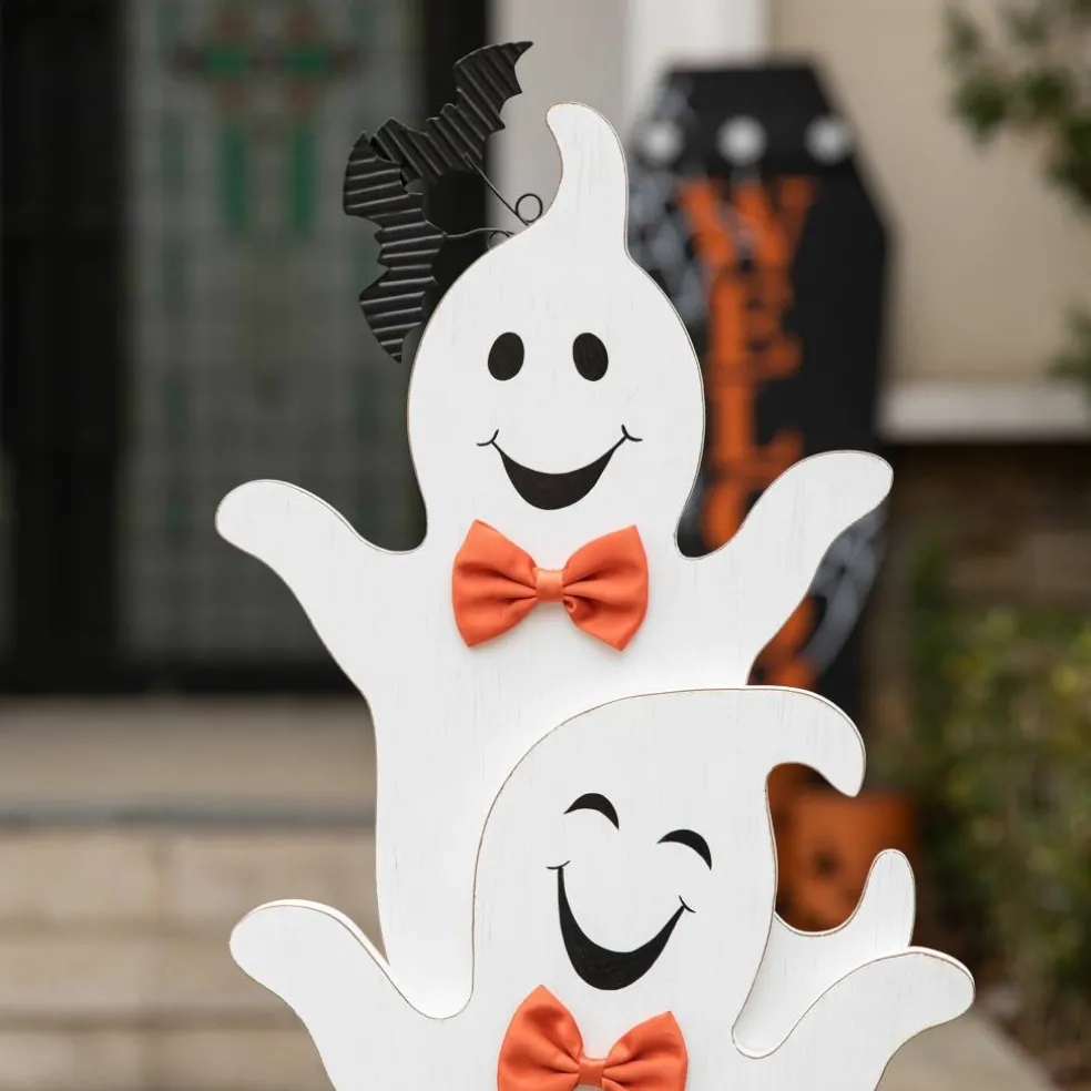 Glitzhome® 37.5" Halloween Wooden Stacked Ghost Porch Décor